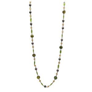 Handcrafted Green Pewter Dichroic Glass Artisan Necklace W/ Pearlescent Accents